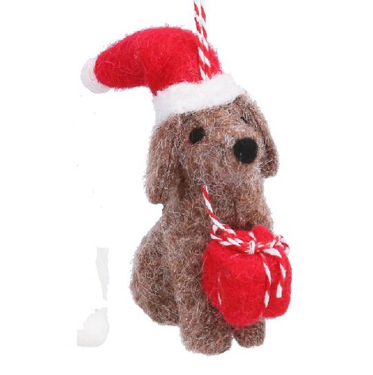 Wool Brown Dog with Gift and Hat 10cm *ETA Nov